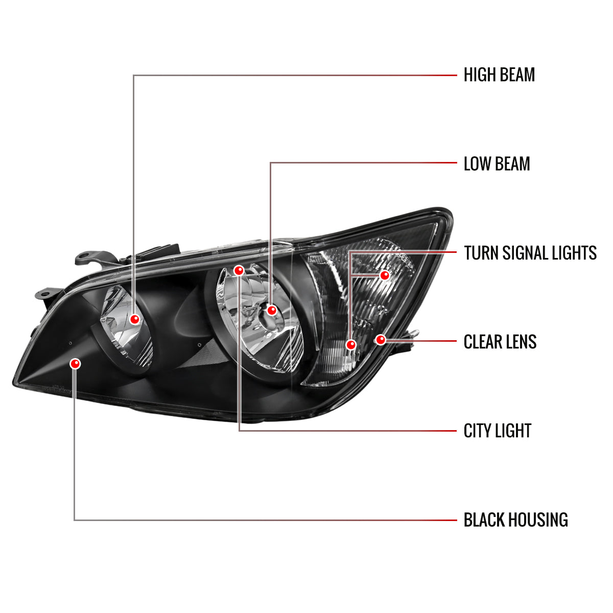 Spec-D 01-05 Lexus IS300 Crystal Headlights OEM Style Black