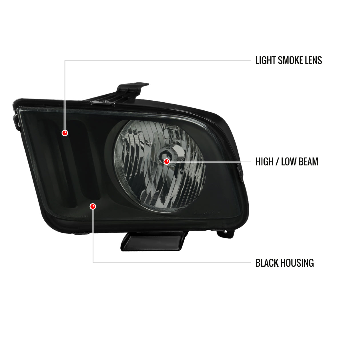 Spec-D 05-09 Ford Mustang OE Style Matte Blk/ Light Smoked Headlights