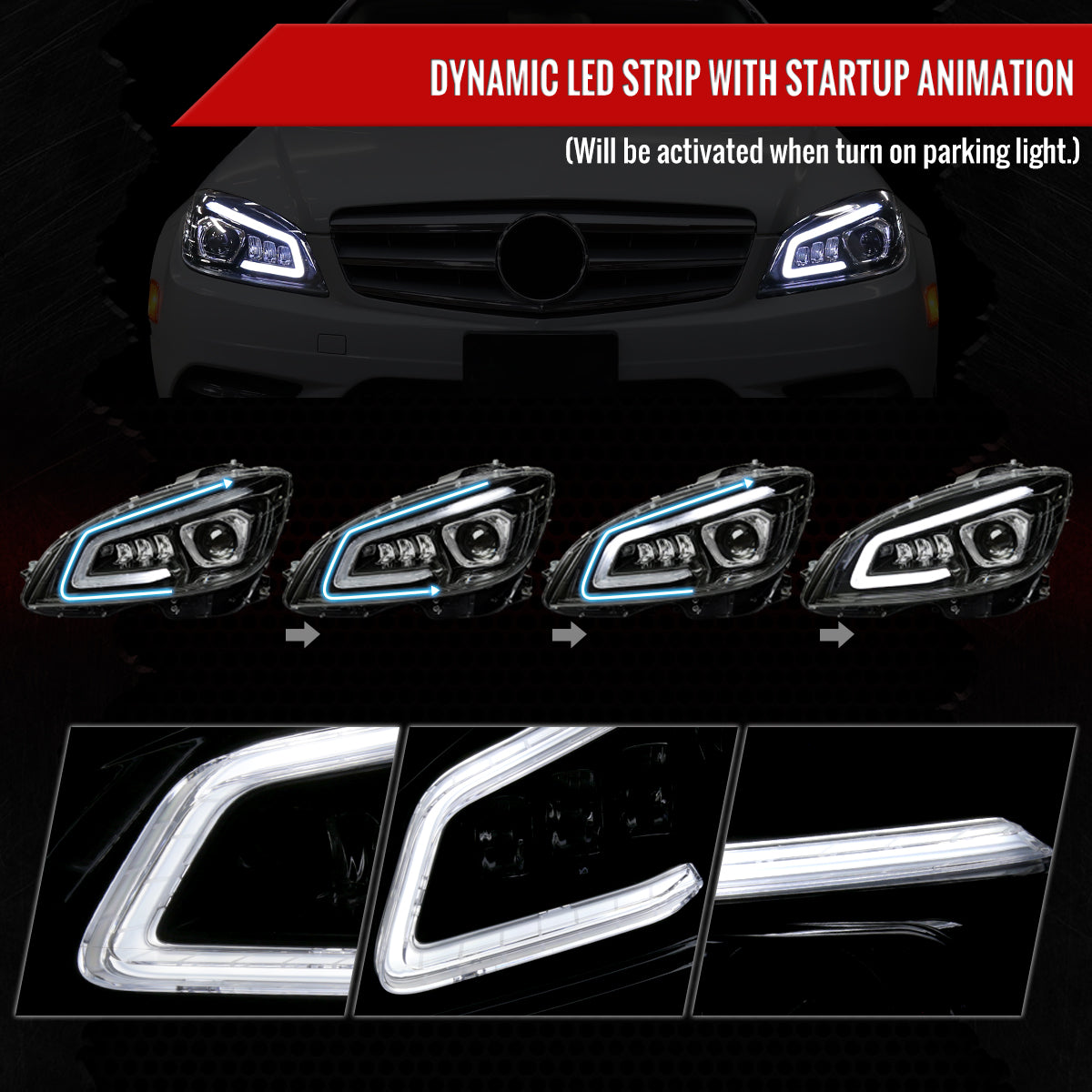 Spec-D 08-14 Mercedes C-Class W204 Headlights Sequential Black/Clear