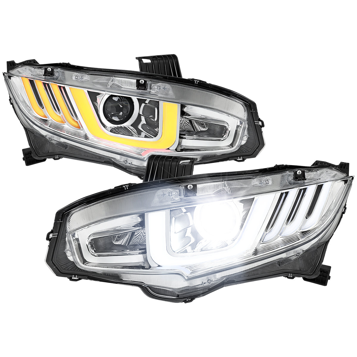 Spec-D 16-21 Honda Civic Projector Headlights Sequential LED Chrome