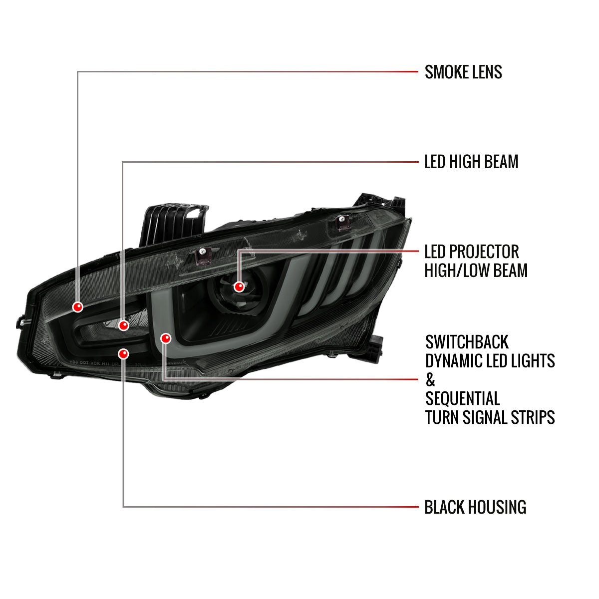 Spec-D 16-21 Honda Civic Headlights SEQ LED Black/Smoked