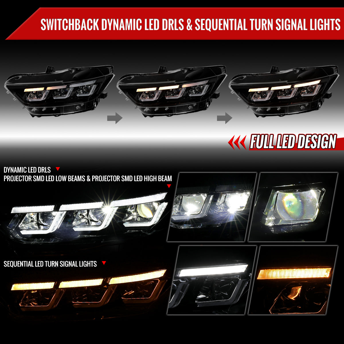 Spec-D 15-17 Mustang Headlights Sequential Start-Up Animation Black