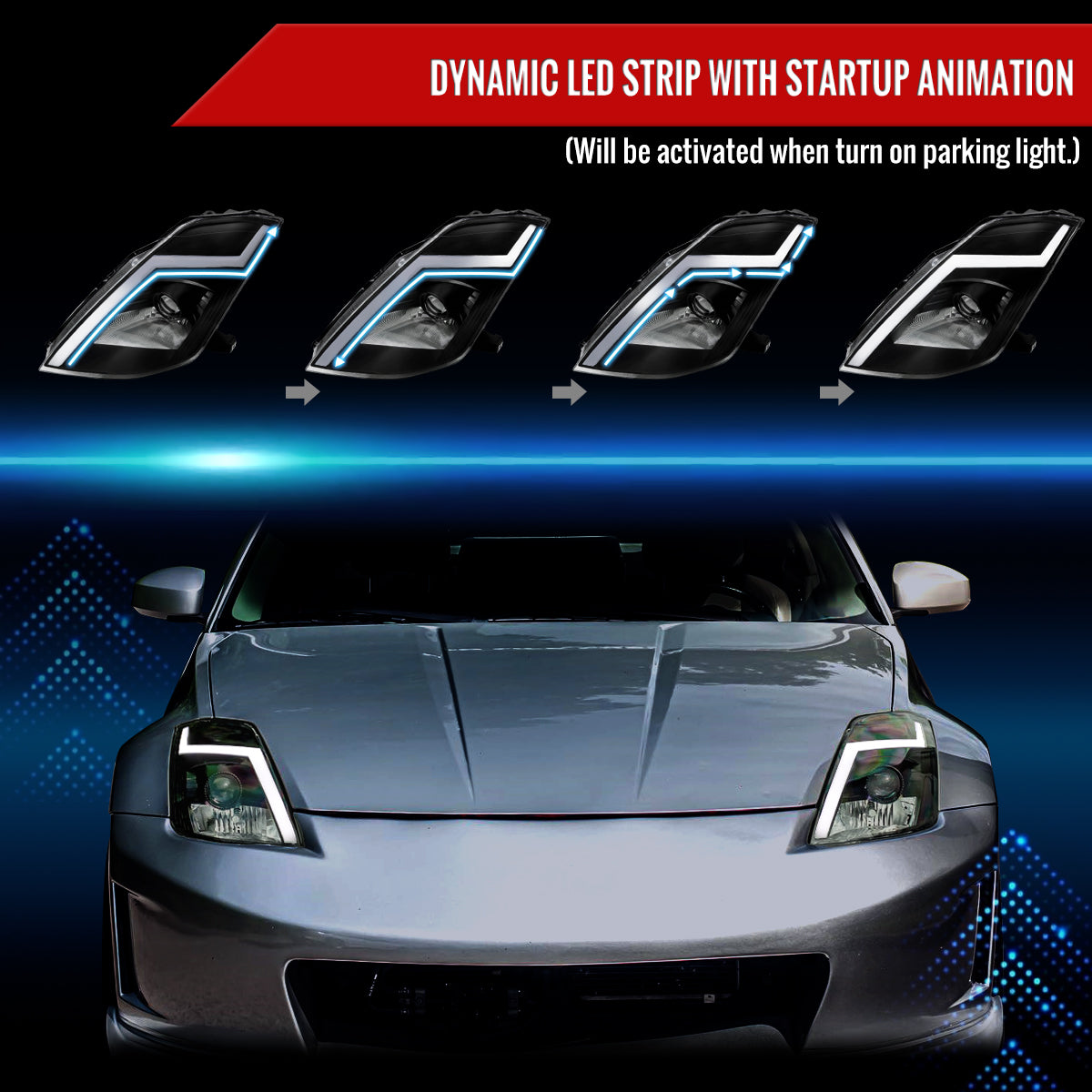 Spec-D 03-05 Nissan 350Z Headlights Projector Black SEQ
