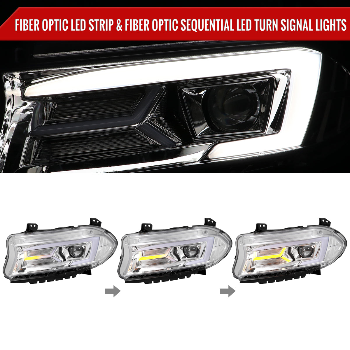 Spec-D 15-23 Dodge Charger Sequential Projector Headlights Chrome