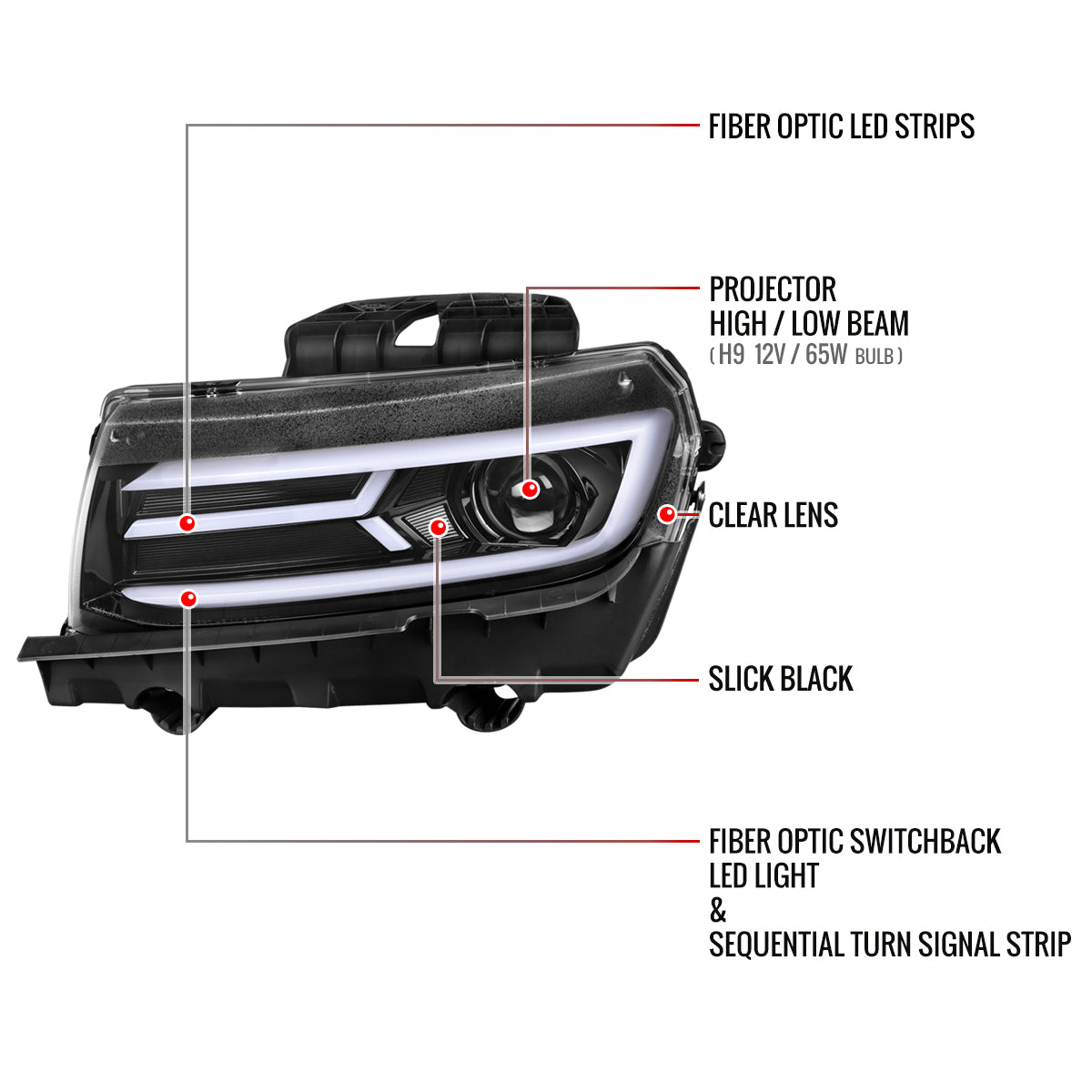 Spec-D 14-15 Chevy Camaro Sequential Headlights Jet Black