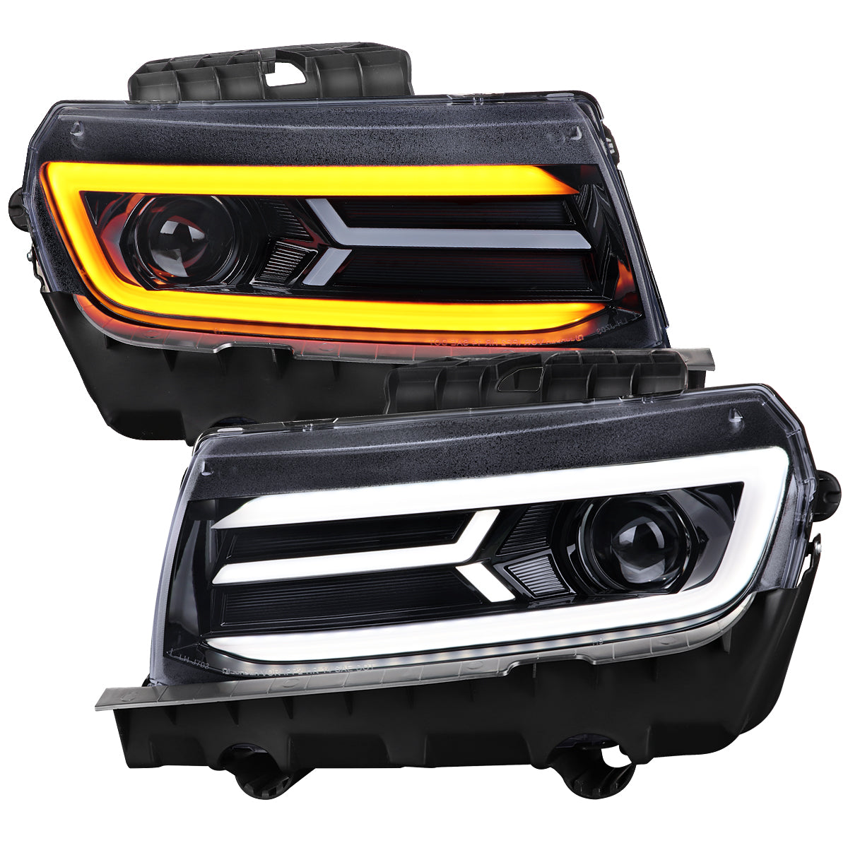 Spec-D 14-15 Chevy Camaro Headlights SEQ LED Strip Black/Smoked