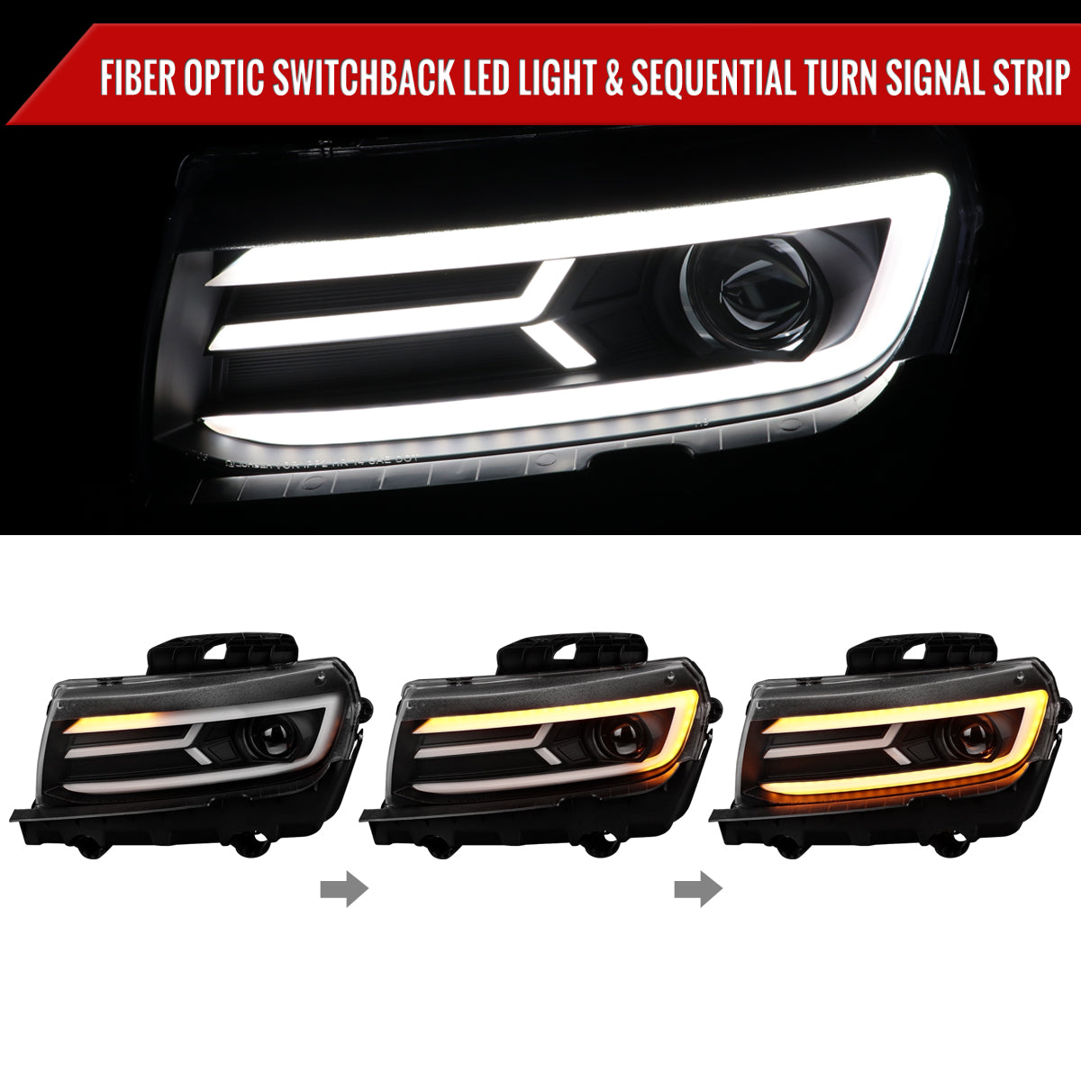 Spec-D 14-15 Chevy Camaro Sequential Headlights Matte Black
