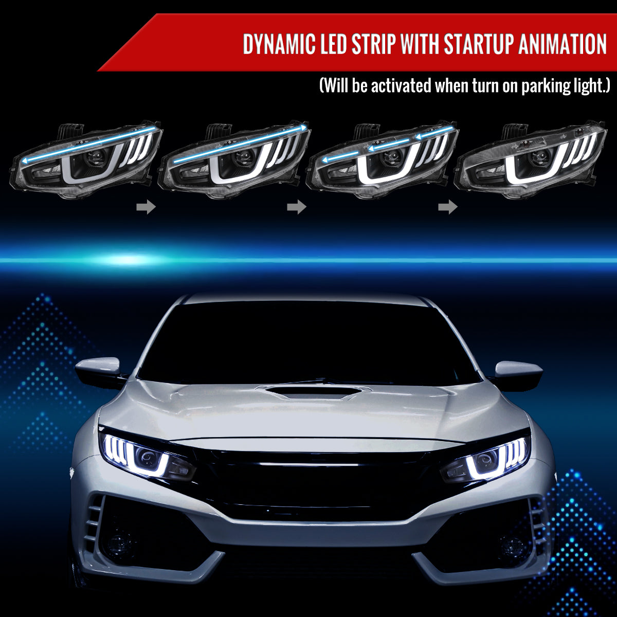 Spec-D 16-21 Honda Civic Projector Headlights LED SEQ Black/Clear