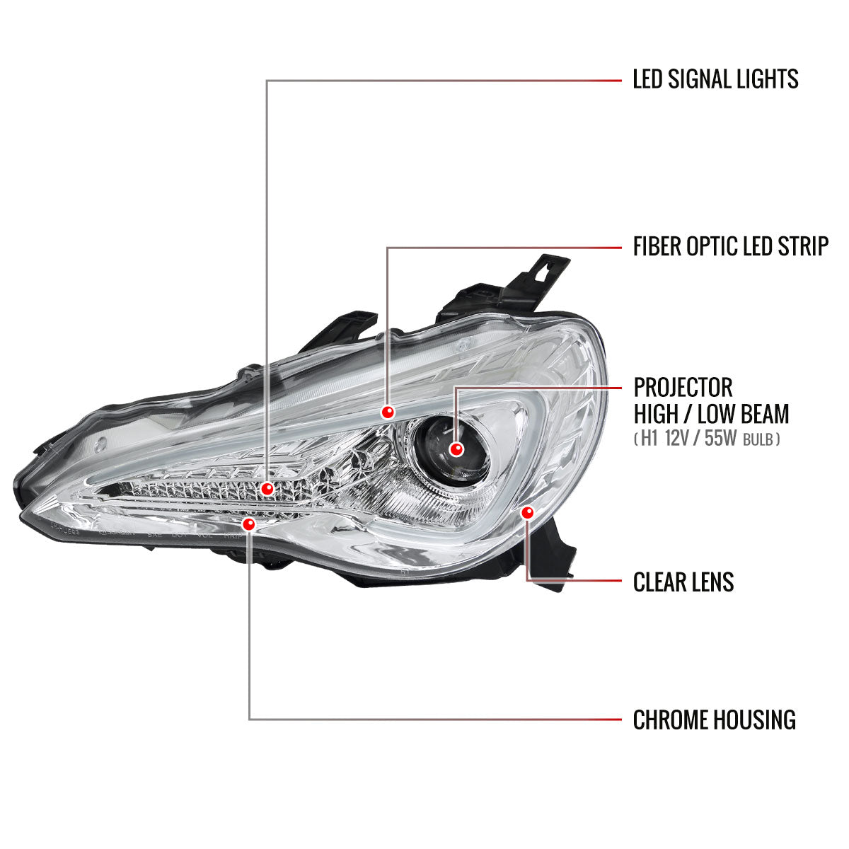 Spec-D 12-17 Scion FRS/86 Pro Headlights Strip & Turn Lights Chrome