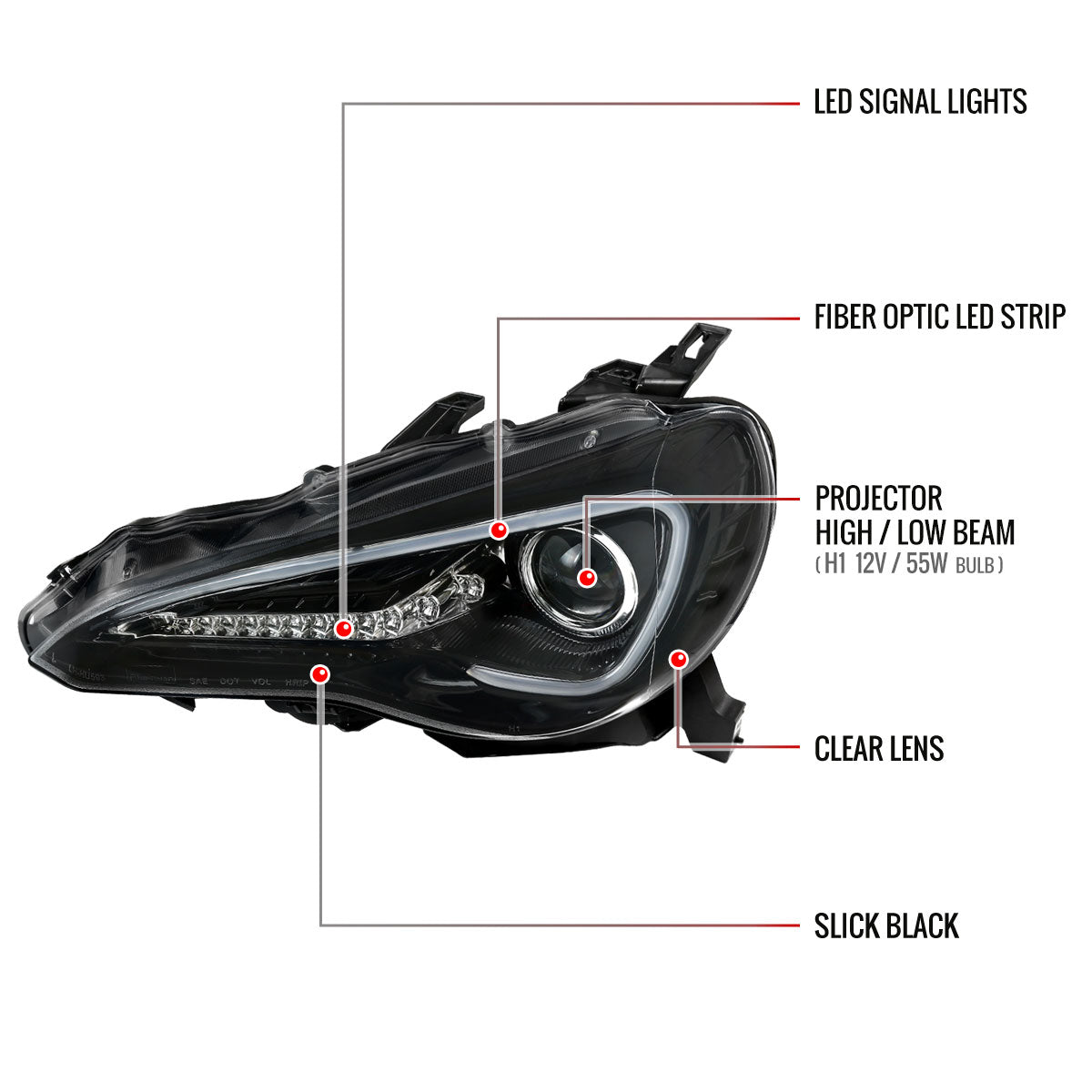Spec-D 12-17 Scion FRS/ 86 LED Bar Projector Headlights Black