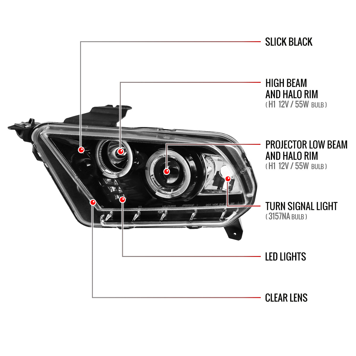 Spec-D 10-14 Ford Mustang Headlights Dual Projector Jet Black/Clear