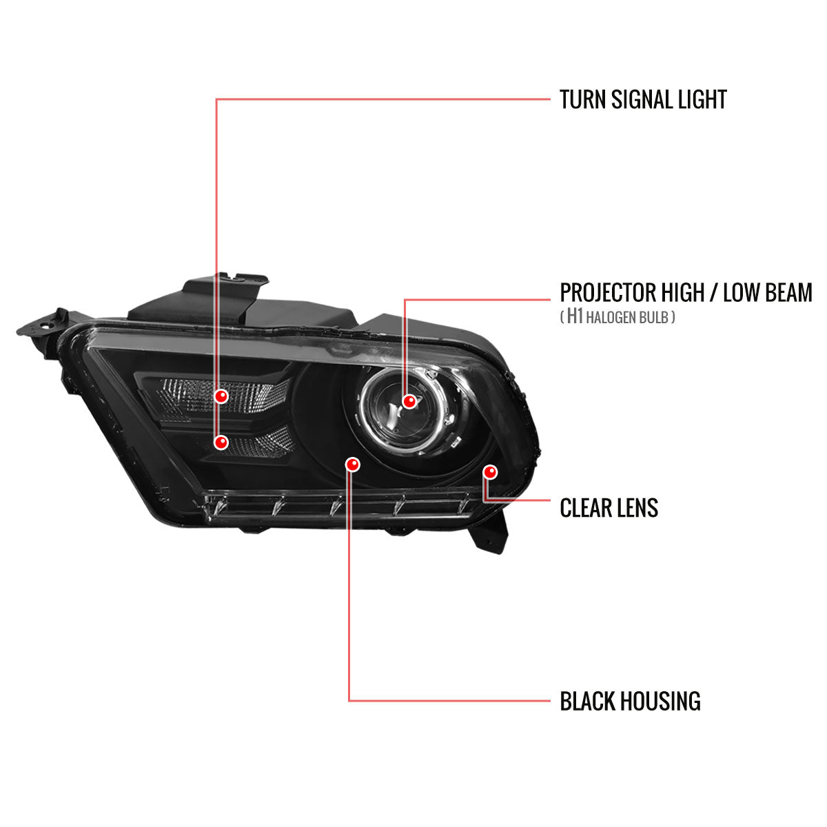 Spec-D 10-14 Ford Mustang Retrofit Style Projector Headlights Black