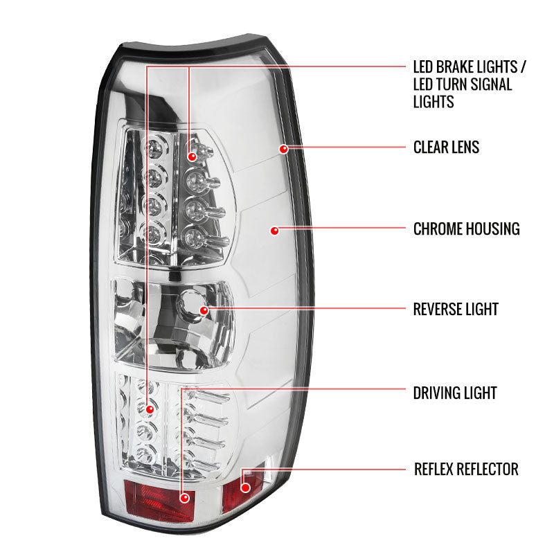 Spec-D 07-12 Chevrolet Avalanche Chrome LED Tail Lights