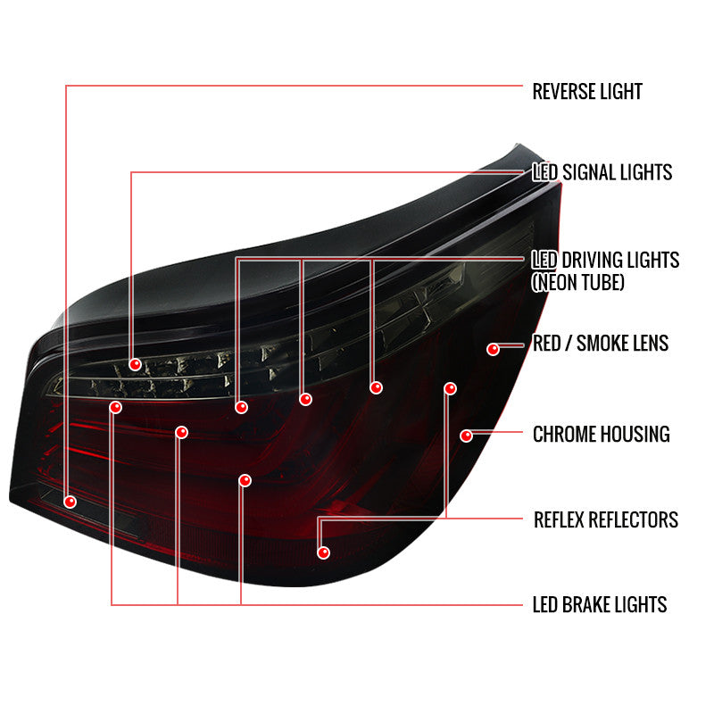 Spec-D 04-07 BMW E60 525i 530i 550i 545i LED Tail Lights Red Smoked