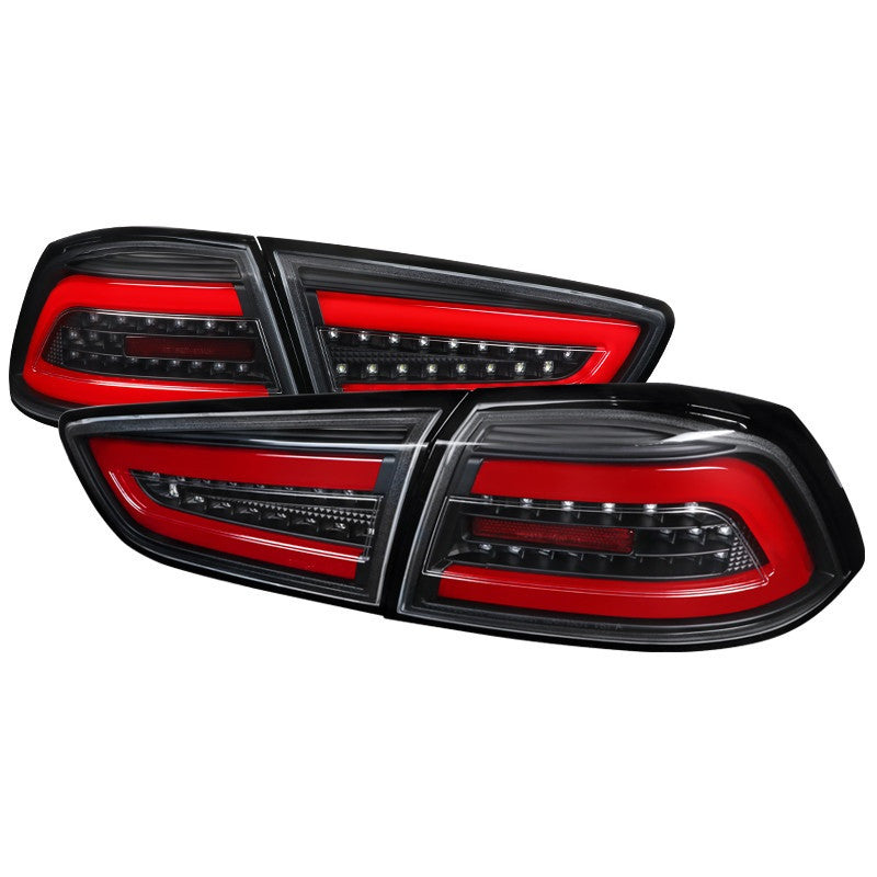 Spec-D 08-17 Lancer EVO X LED Tail Lights Black/Clear Lens Red Bar