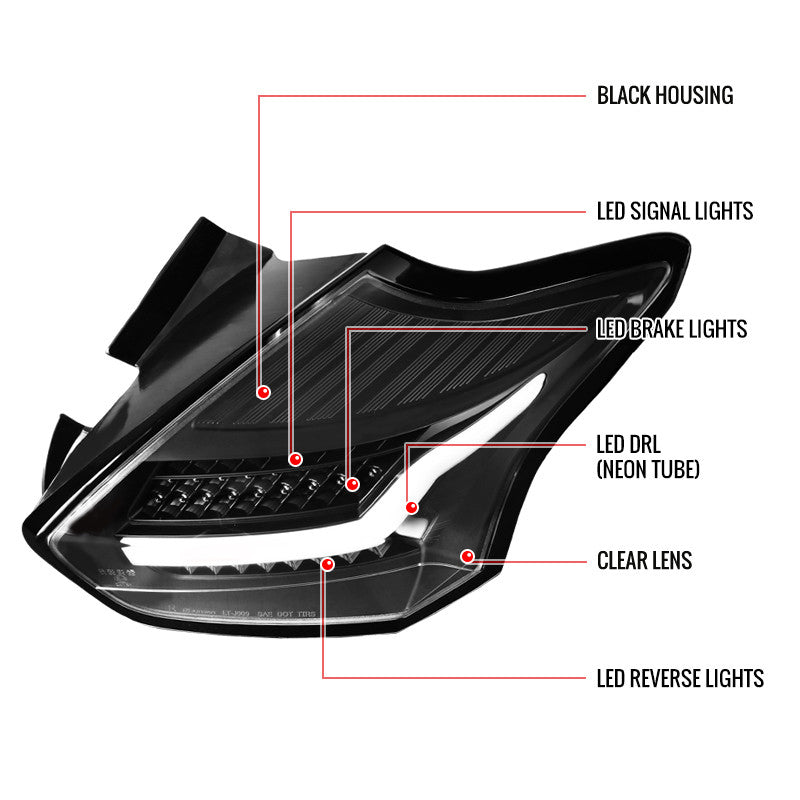 Spec-D 15-18 Ford Focus Hatchback LED Tail Lights Black
