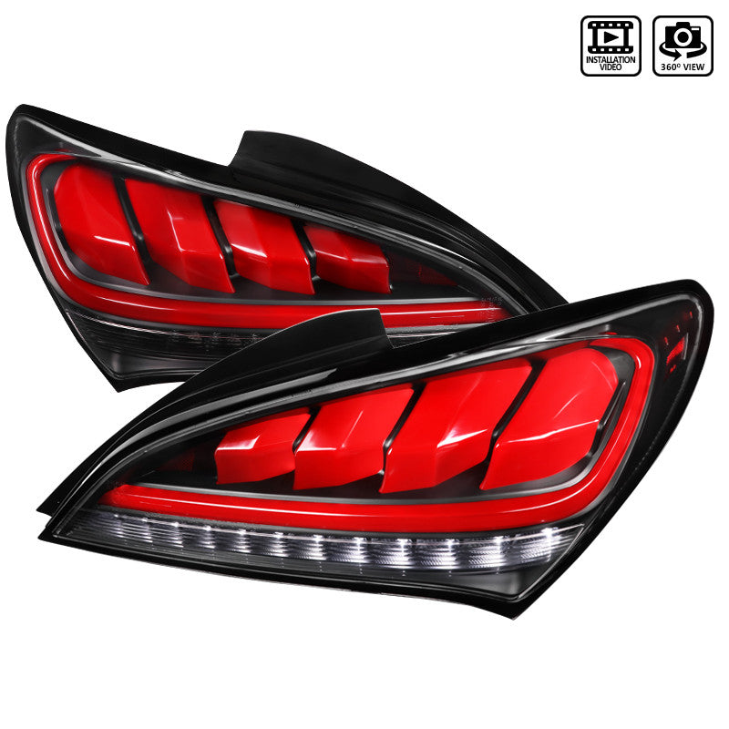 Spec-D 10-16 Hyundai Genesis LED Tail Lights Black Clear Lens Red Bar