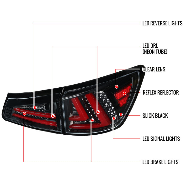 Spec-D 06-13 Lexus IS250 IS350 Tail Lights LED Jet Black/Clear