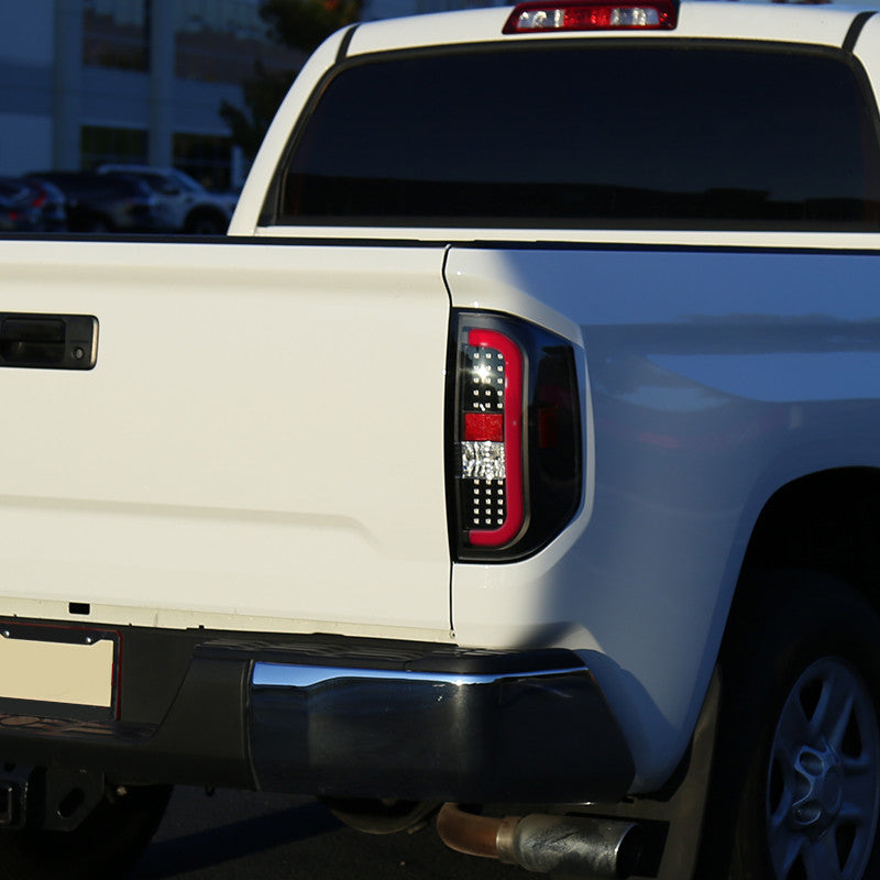 Spec-D 14-18 Toyota Tundra Red Bar LED Tail Light- Black Clear Lens