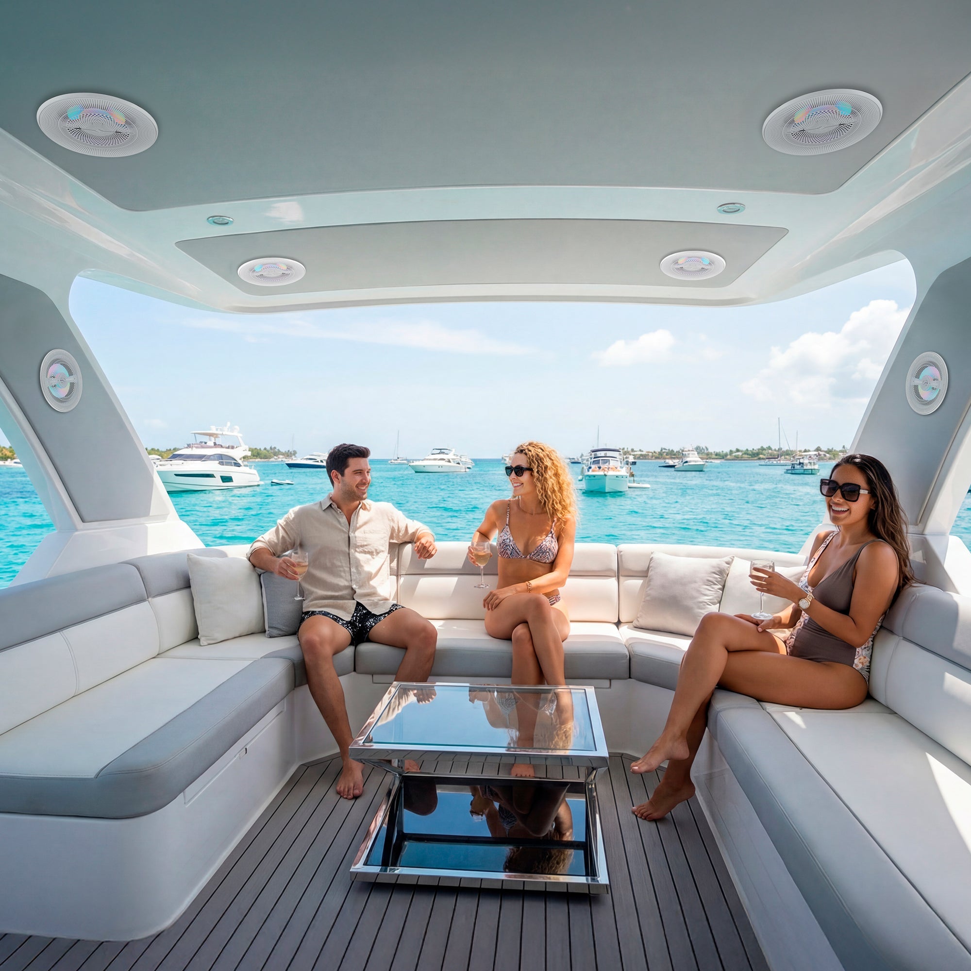 Luxury 6.5” 2-Way Marine Coaxial Speaker with Digital LED Lights and Flush Magnetic Mount Grille | 150W RMS 4-Ohm