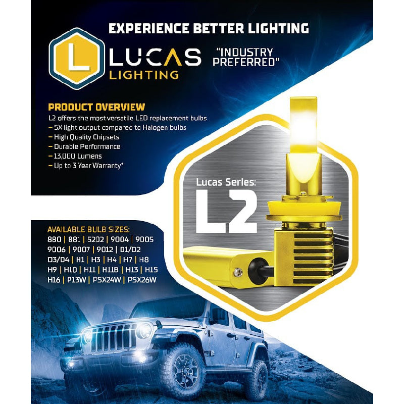 Lucas Lighting L2-H13-L2 Series H13 Replacement LED Headlight, IP67 Rated, Intended For Off-Road And Fog Light Applications Pair (2 bulbs)