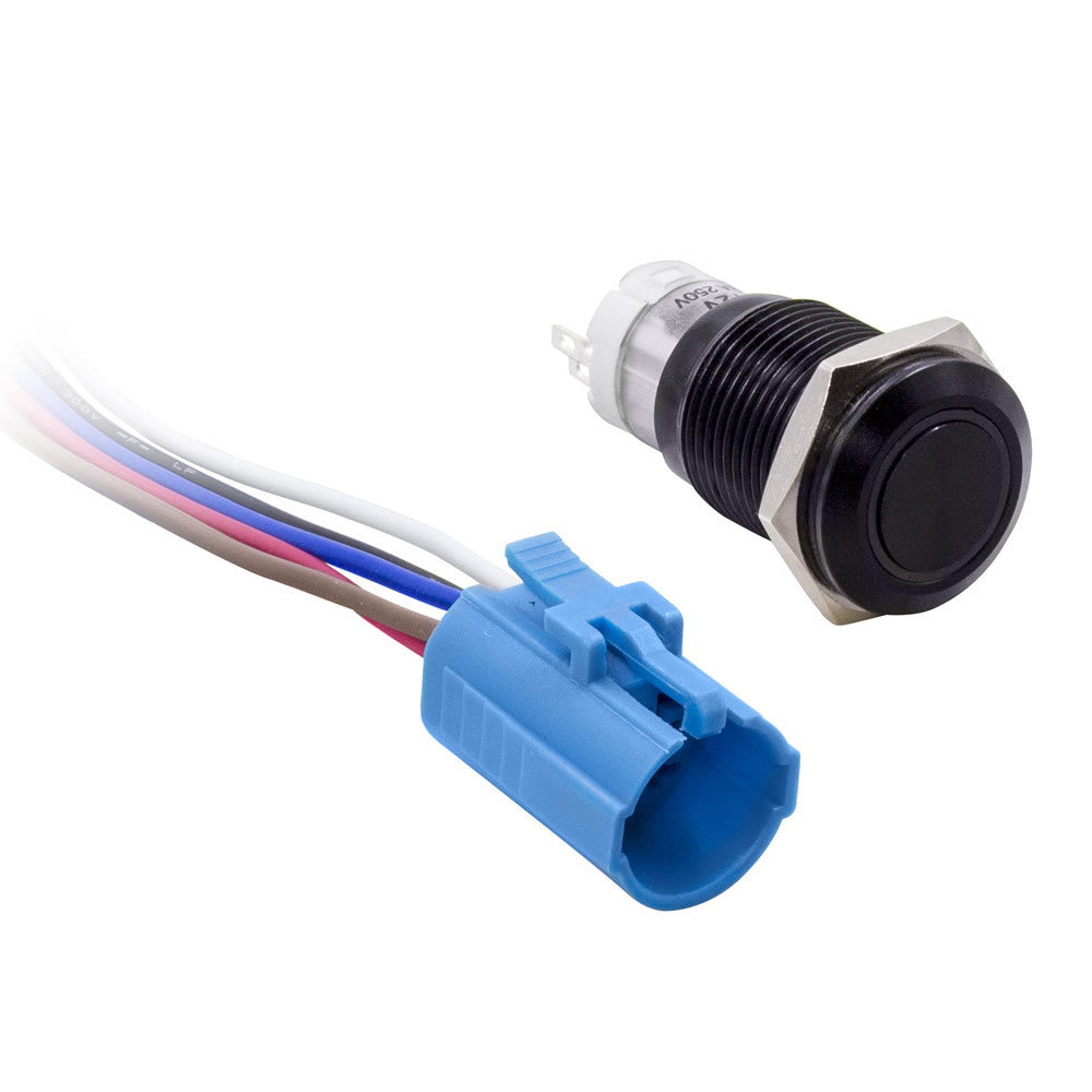 MIBRBSB16 16 MM BLACK MOMENTARY SWITCH WITH HARNESS 5A IP67 - BLUE