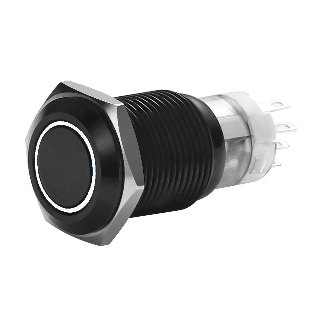 MIBRBSW19 19 MM BLACK MOMENTARY SWITCH WITH HARNESS 5A IP67 - WHITE