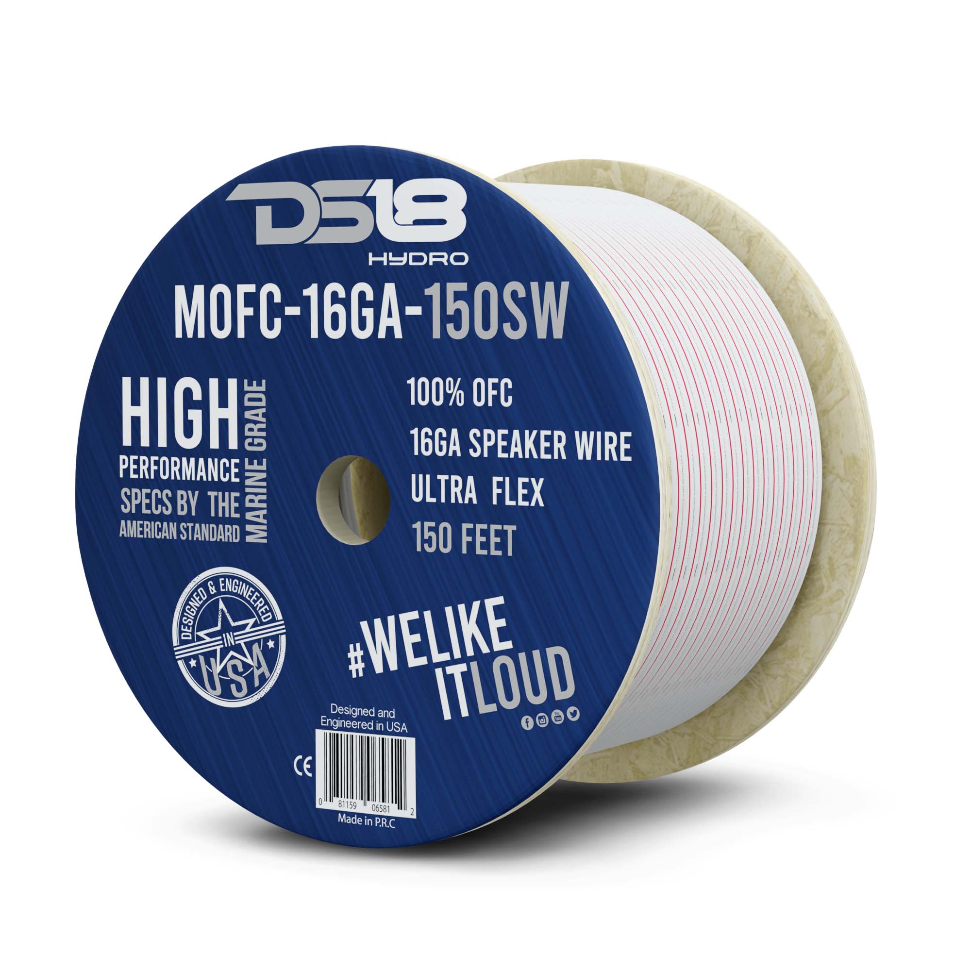 DS18 16-GA Marine Grade Tinned 100% Copper OFC Speaker Wire -150 Feet