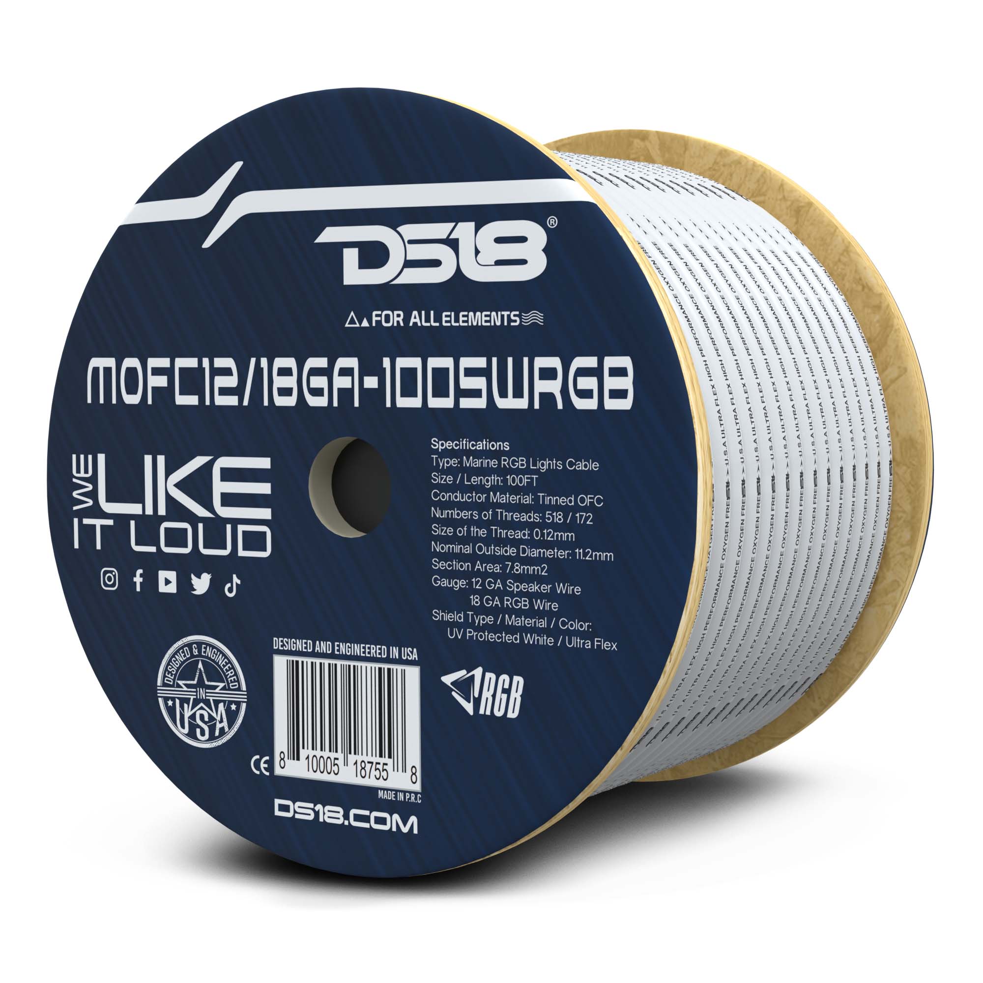 DS18 Marine Tinned OFC 18-GA Rgb Wires with 12-GA Speaker Wires 100 Feet
