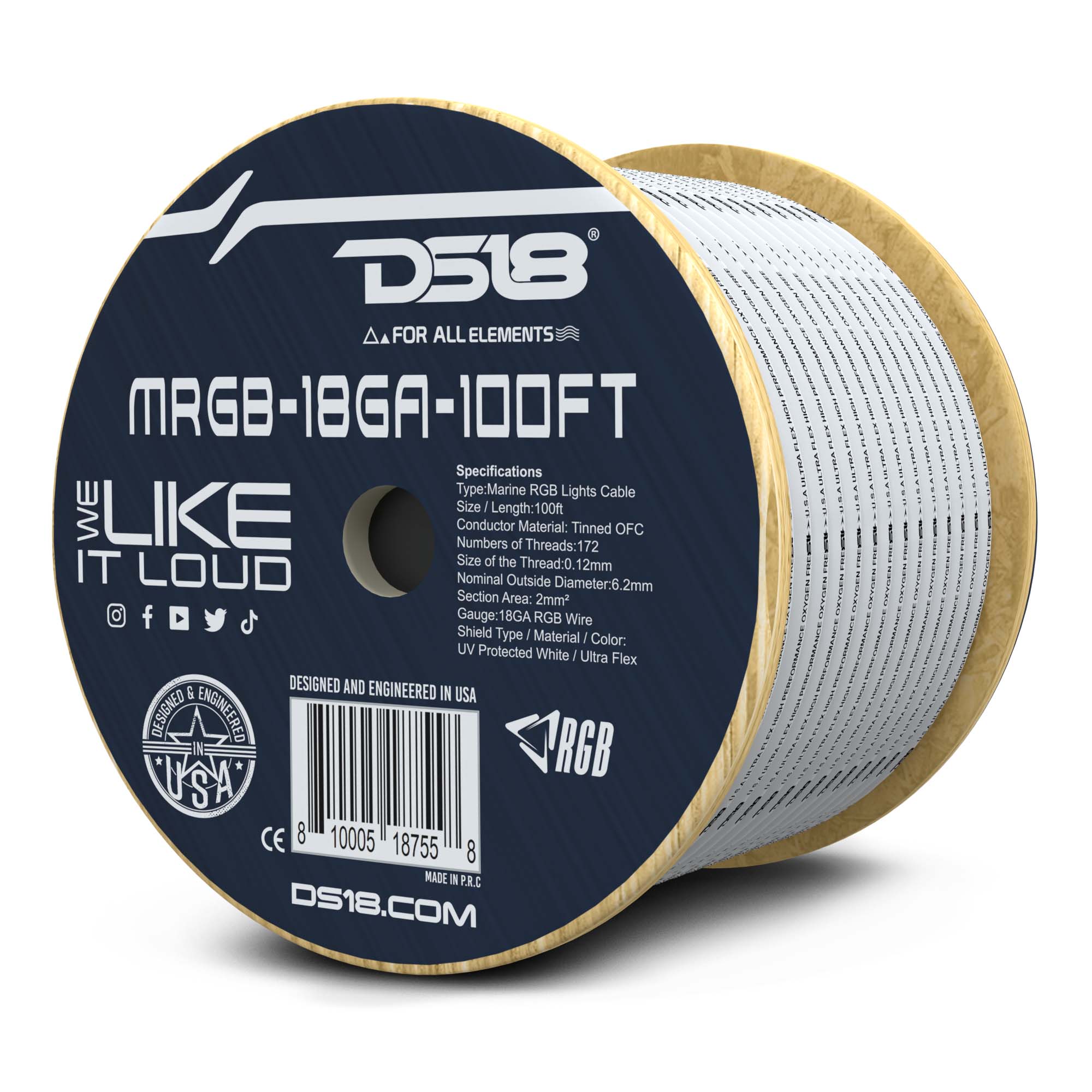 DS18 18-GA Marine Tinned 100% Copper OFC LED RGB Wires -100 Feet