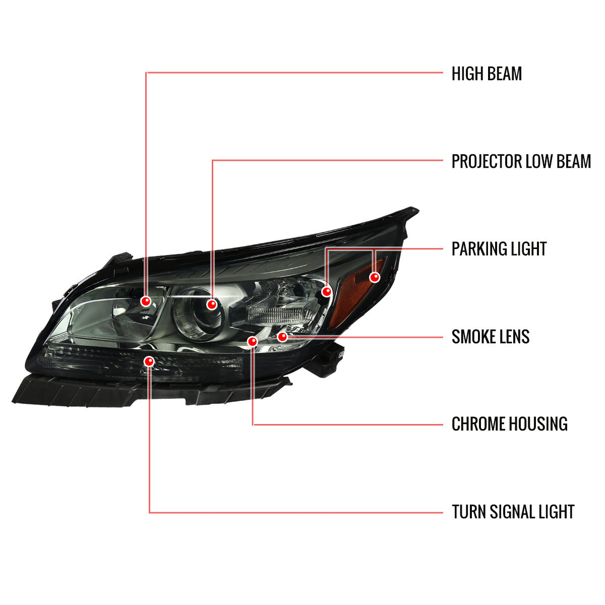Spec-D 13-15 Malibu Projector Headlights Chrome Smoked