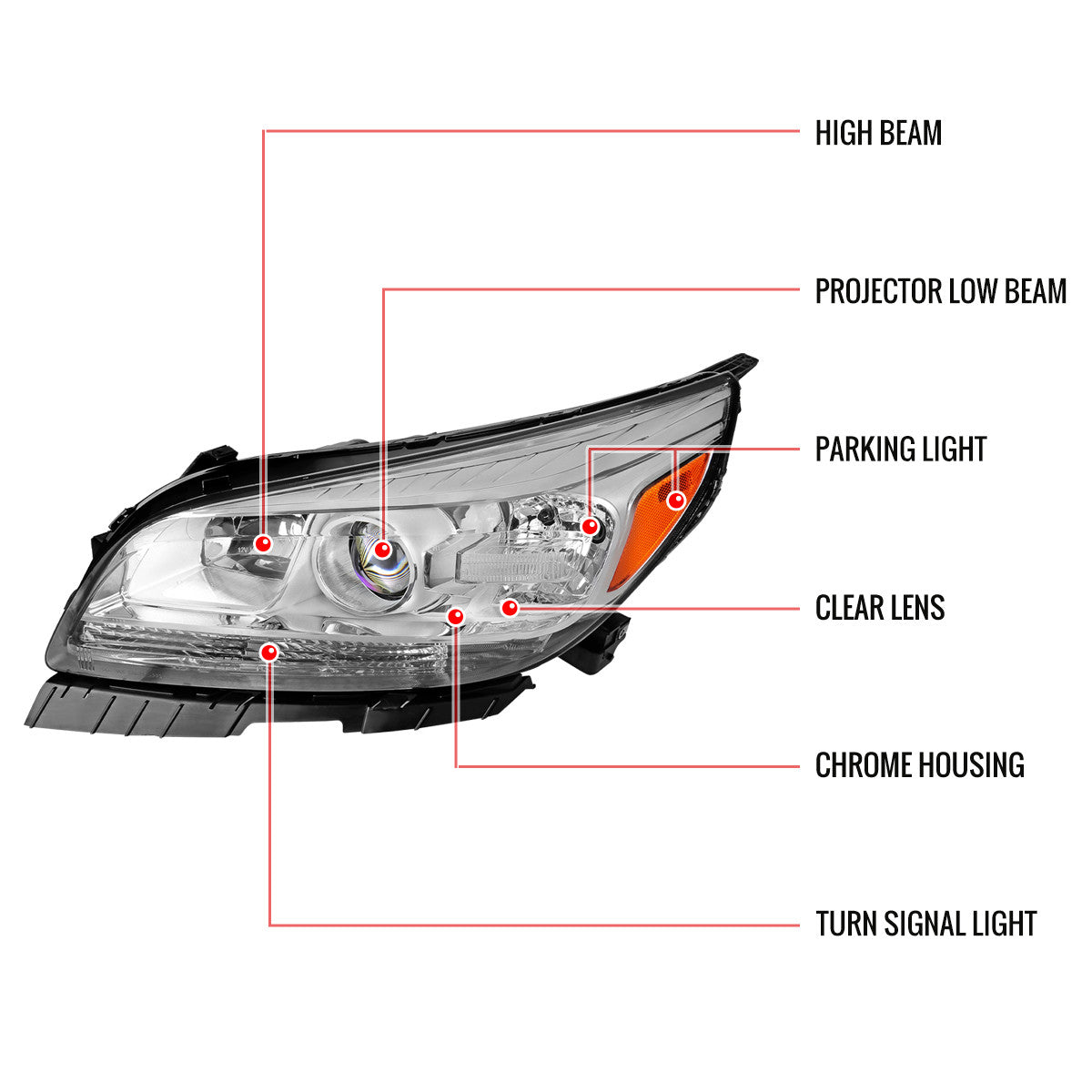 Spec-D 13-15 Malibu OEM Style Projector Headlights Chrome