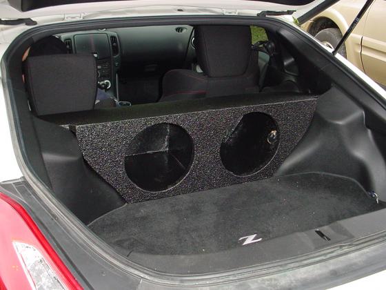 2009 and up Nissan 370Z bedliner Rhino lined Subwoofer Box FOR 2X10