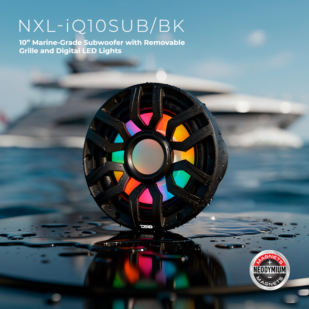 10” Marine Subwoofer with Hybrid Magnet Motor, Removable Grille and Digital LED Lights - 500W RMS 4-Ohm