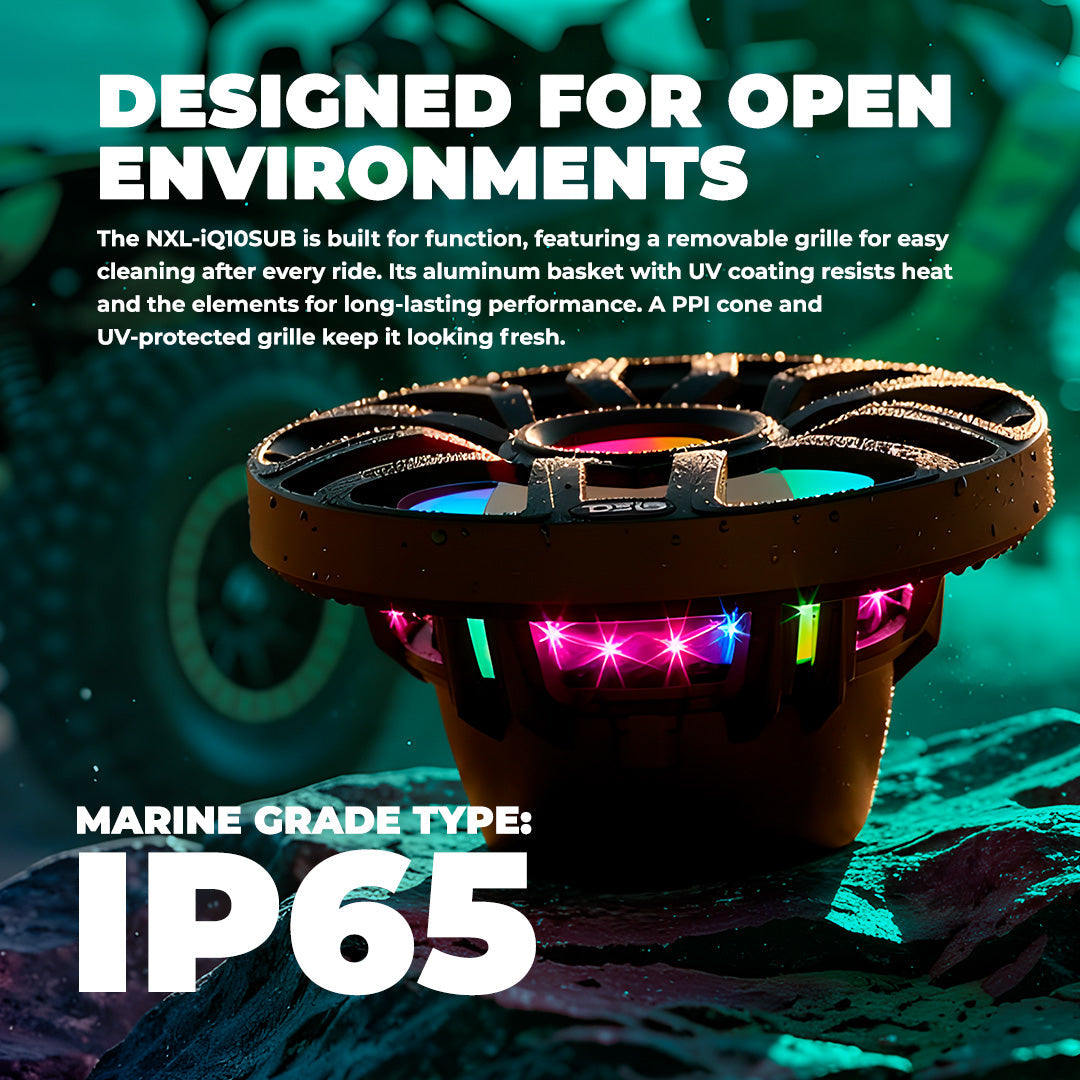 10” Marine Subwoofer with Hybrid Magnet Motor, Removable Grille and Digital LED Lights - 500W RMS 4-Ohm