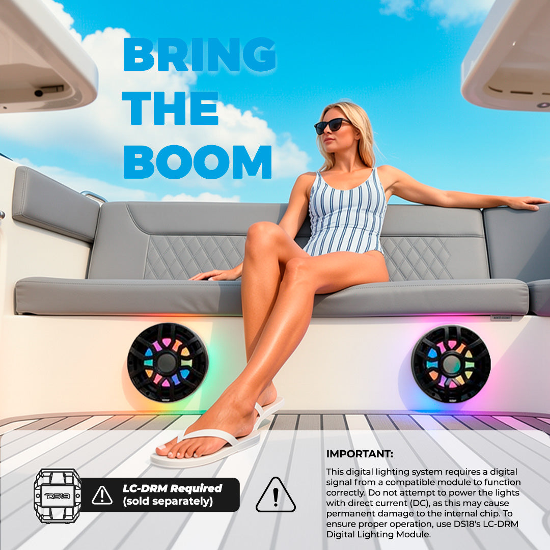 10” Marine Subwoofer with Hybrid Magnet Motor, Removable Grille and Digital LED Lights - 500W RMS 4-Ohm