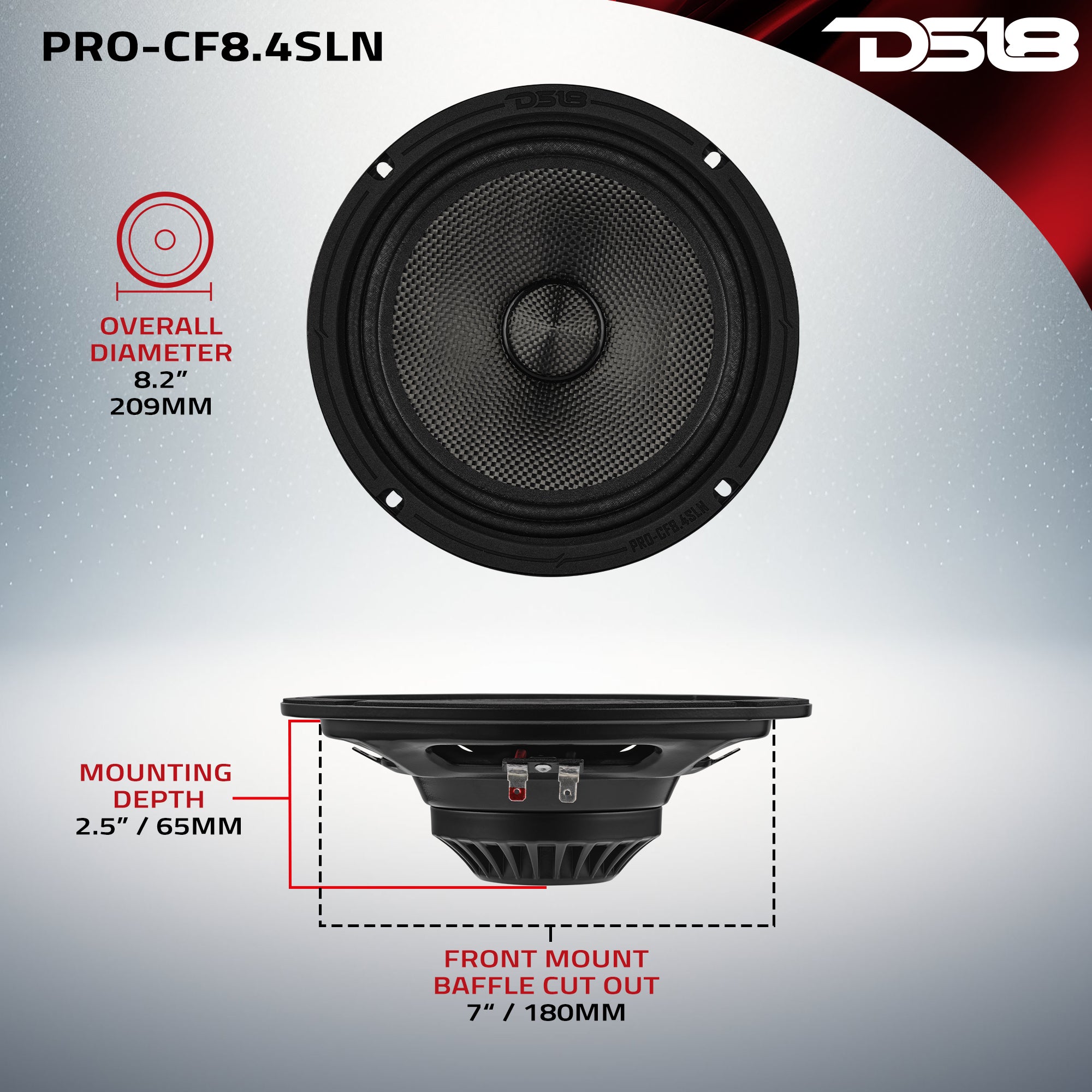 8” Slim Motorcycle & Motorsports Loudspeaker With Neodymium Magnet and Water Resistant Carbon Fiber Cone | 200W RMS 4-Ohm