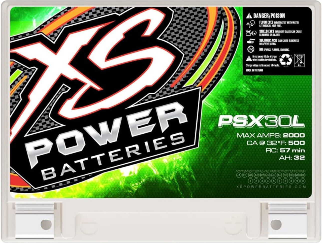 PSX30L XS POWER POWERSPORTS BATTERY 12V AGM 32AH 2,000A MAX - BCI GROUP 30L