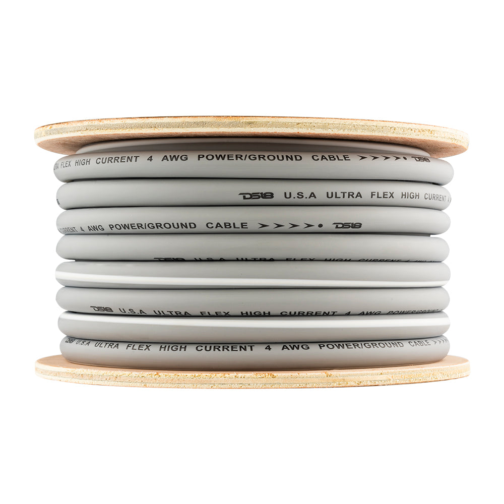 DS18 4-GA 100% OFC Ground, Power Cable, 50 Feet -Silver