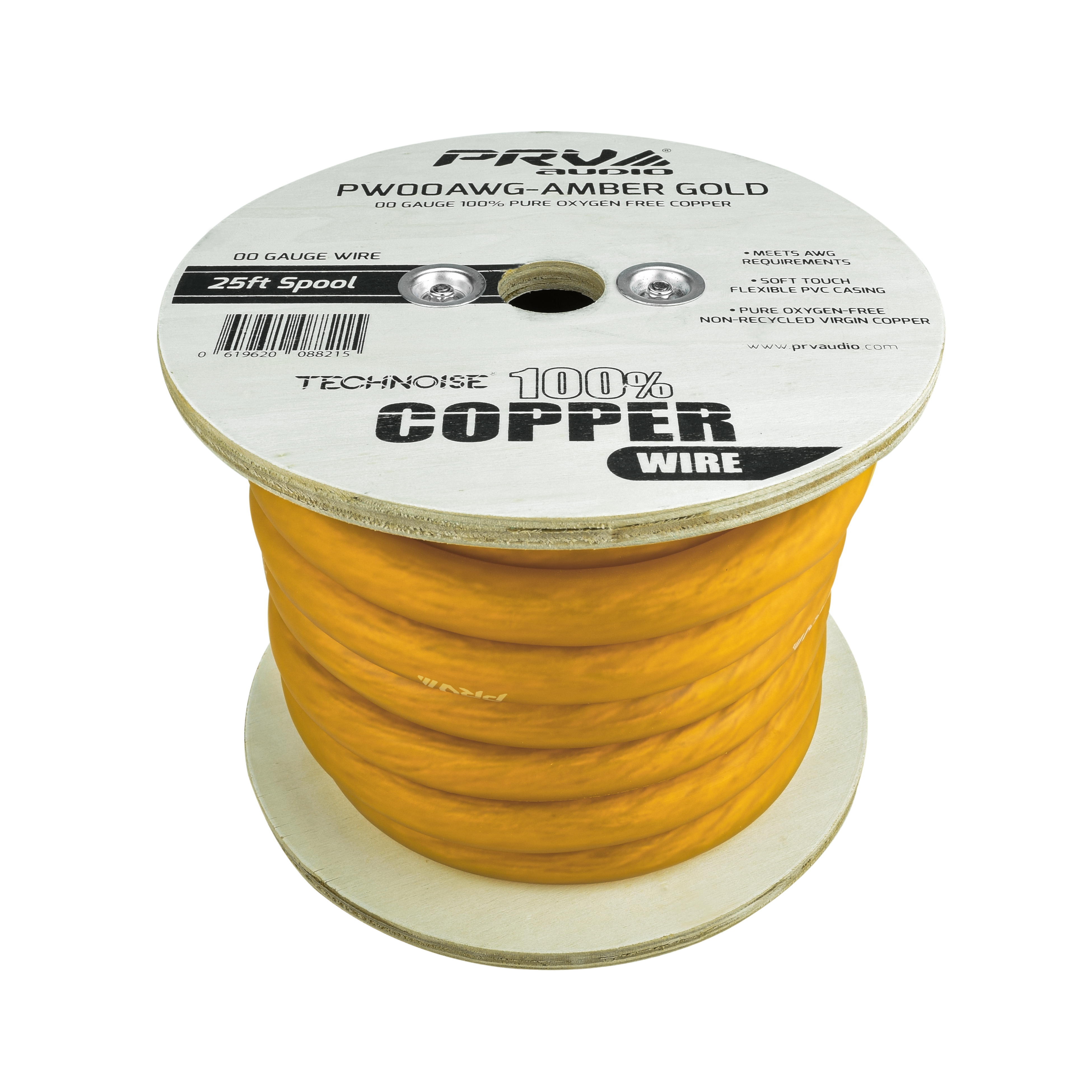 PRO AUDIO OFC POWER WIRE SPOOL 2/0G 25 FT AMBER GOLD