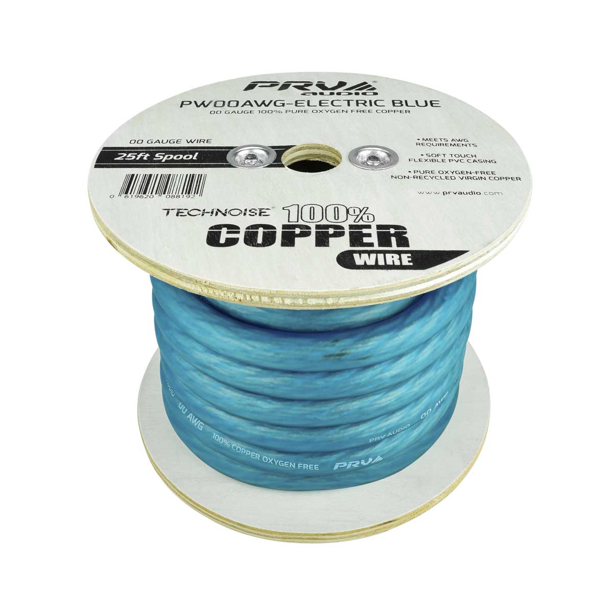 PRO AUDIO OFC POWER WIRE SPOOL 2/0G 25 FT ELECTRIC BLUE