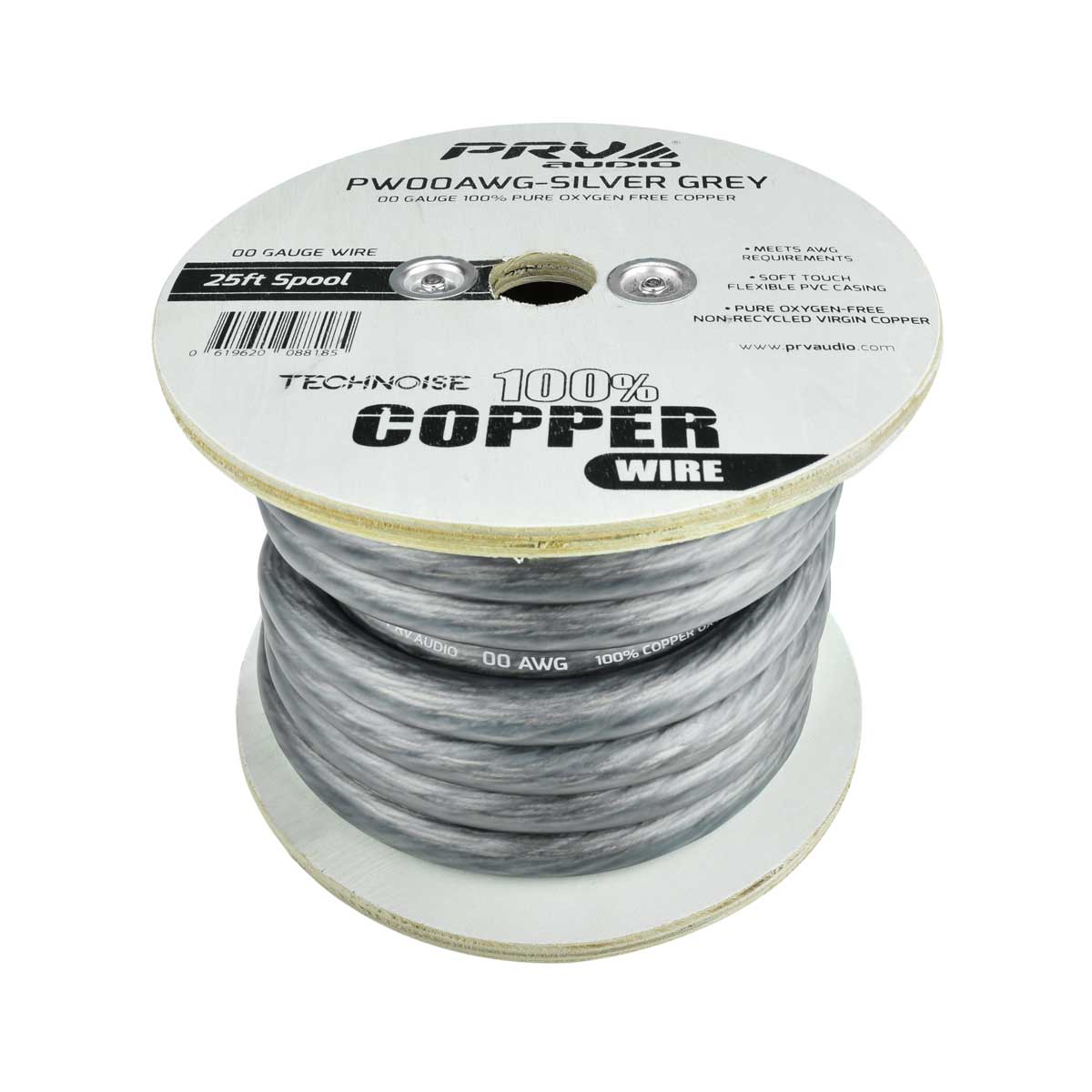 PRO AUDIO OFC POWER WIRE SPOOL 2/0G 25 FT GREY