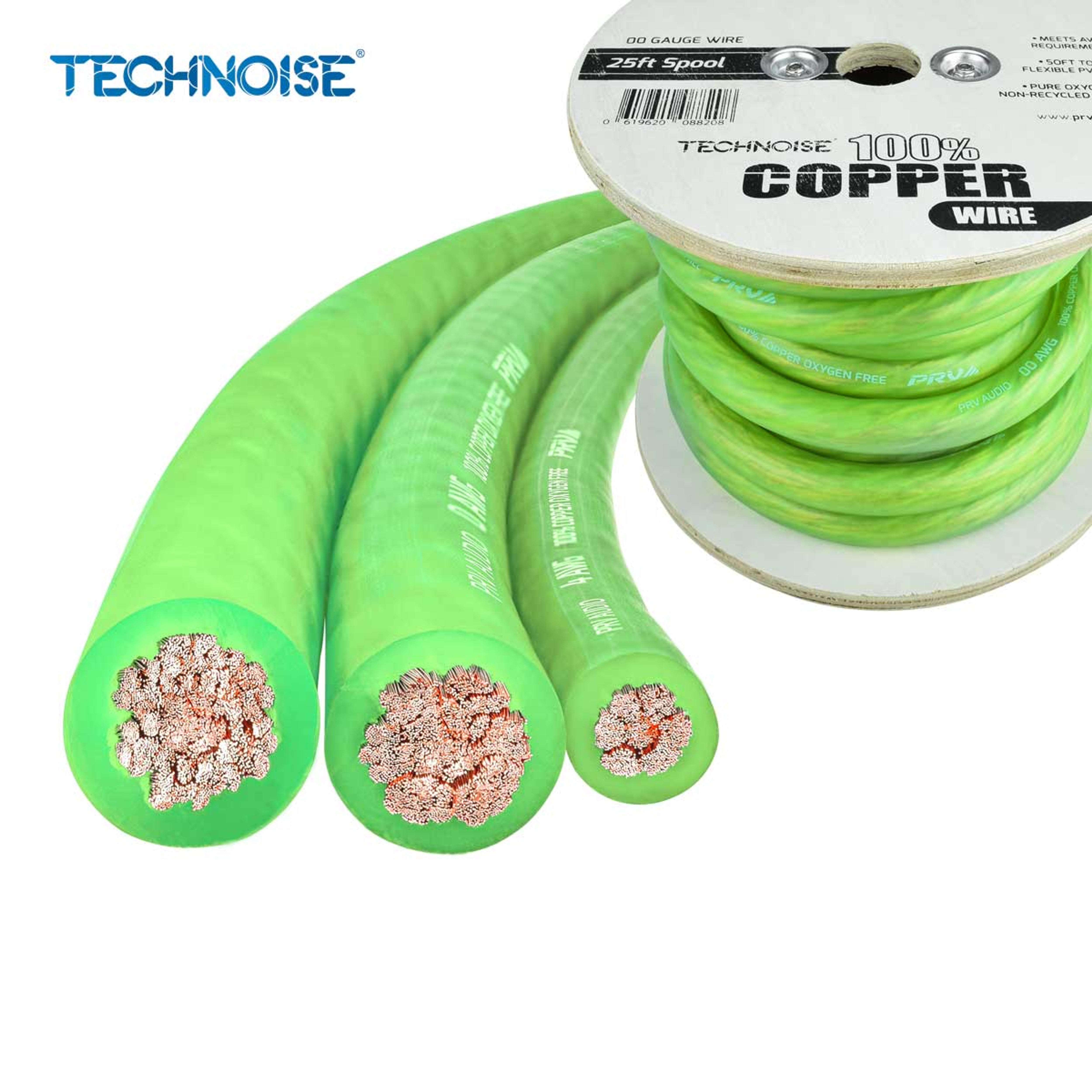 PRV PW00AWG - NEON GREEN 00 GAUGE CAR AUDIO GROUND OXYGEN FREE COPPER CABLE (25FT SPOOL)