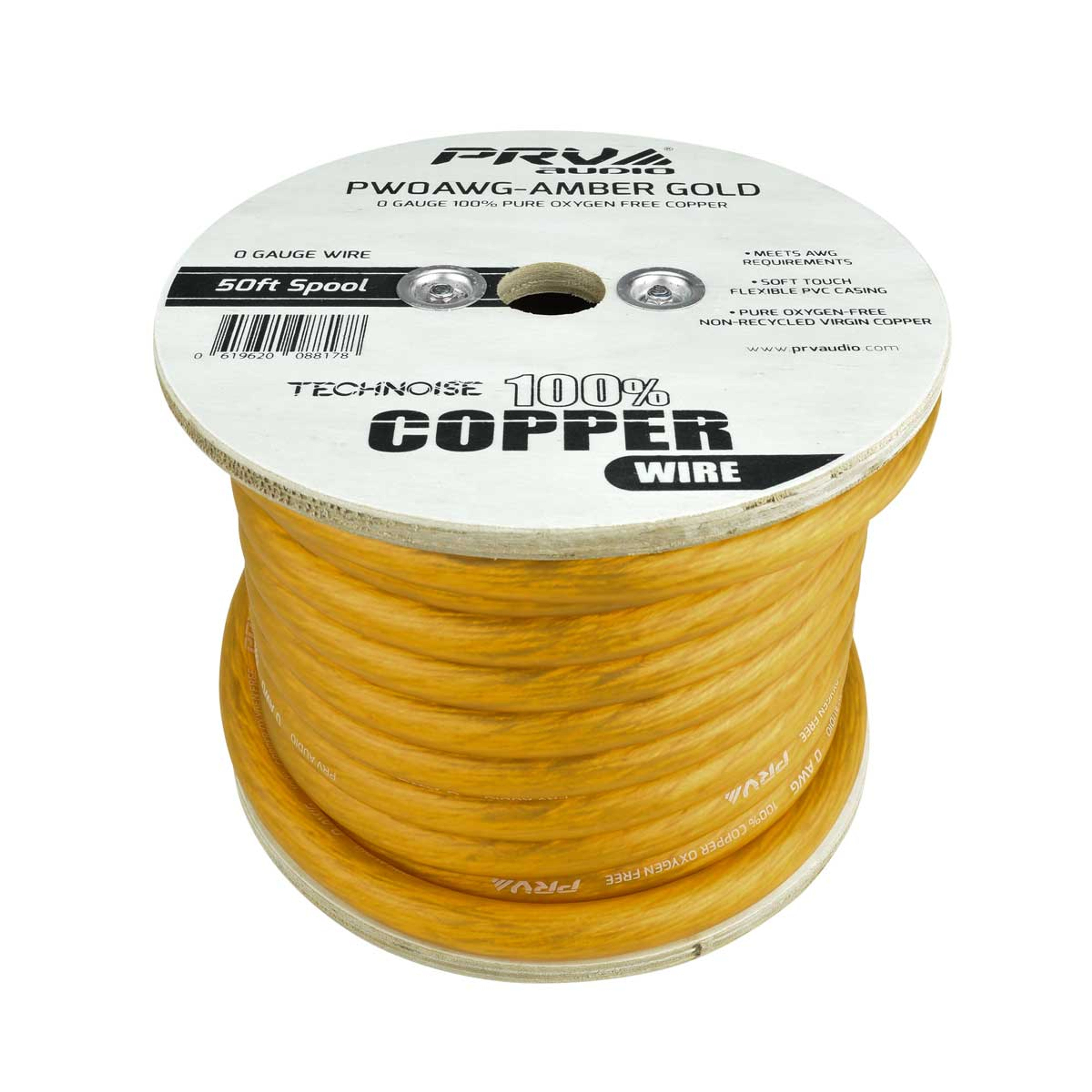PRV PW0AWG - AMBER GOLD 0 GAUGE OFC WIRE, CAR AUDIO POWER / GROUND COPPER CABLE (50 FT SPOOL)