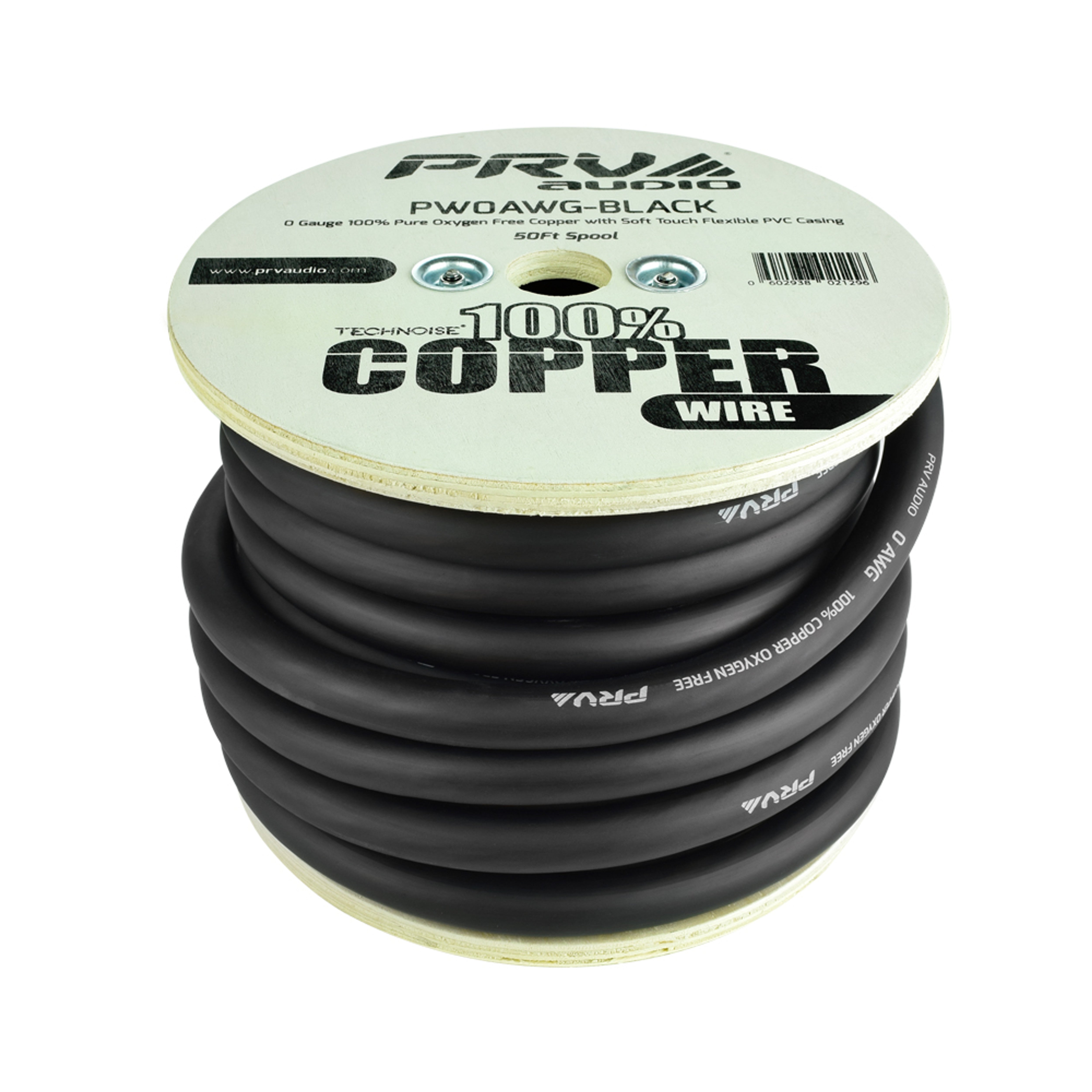 PRV PW0AWG - BLACK 0 GAUGE OFC WIRE, CAR AUDIO POWER / GROUND COPPER CABLE (50 FT SPOOL)