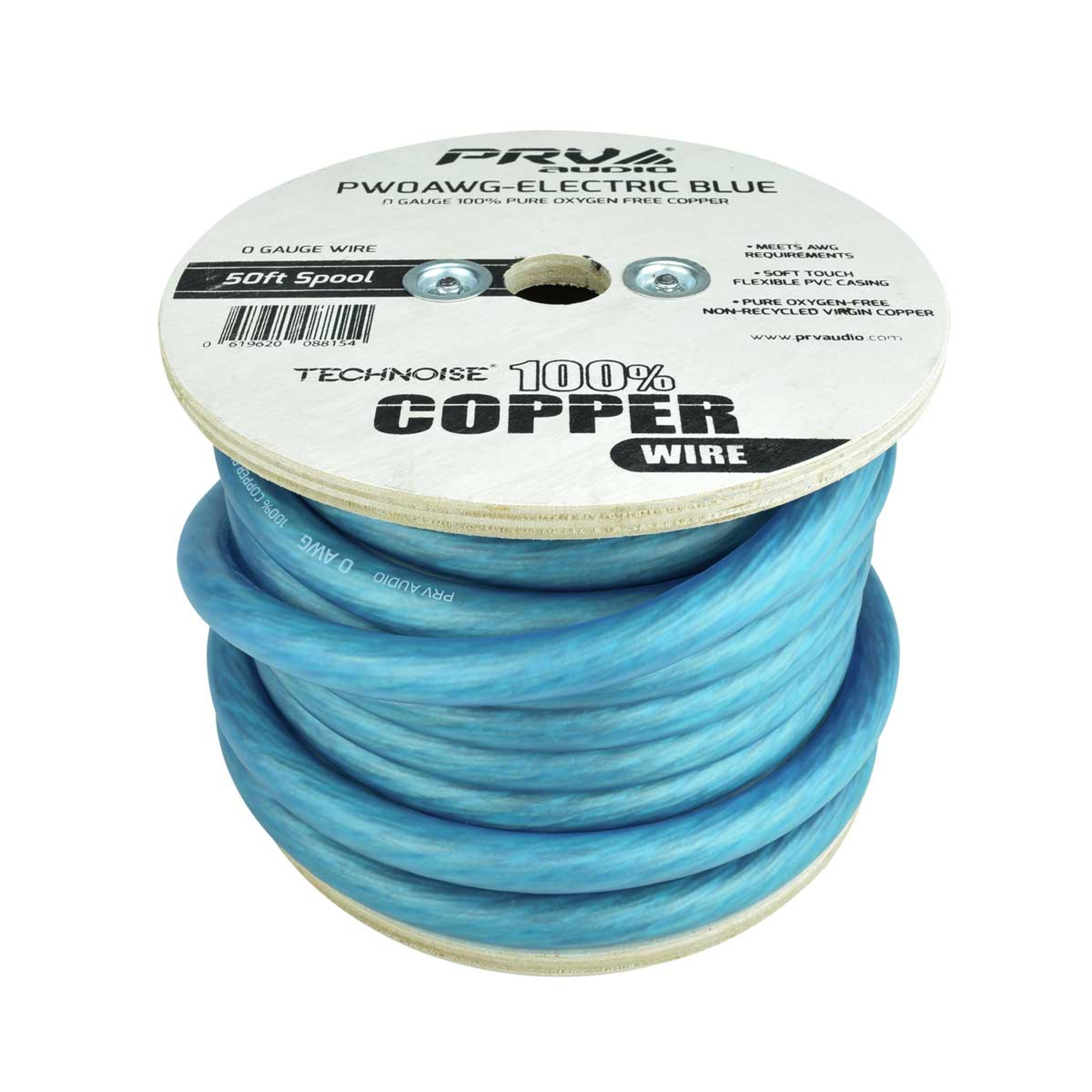 PRV PW0AWG - ELECTRIC BLUE 0 GAUGE OFC WIRE, CAR AUDIO POWER / GROUND COPPER CABLE (50 FT SPOOL)