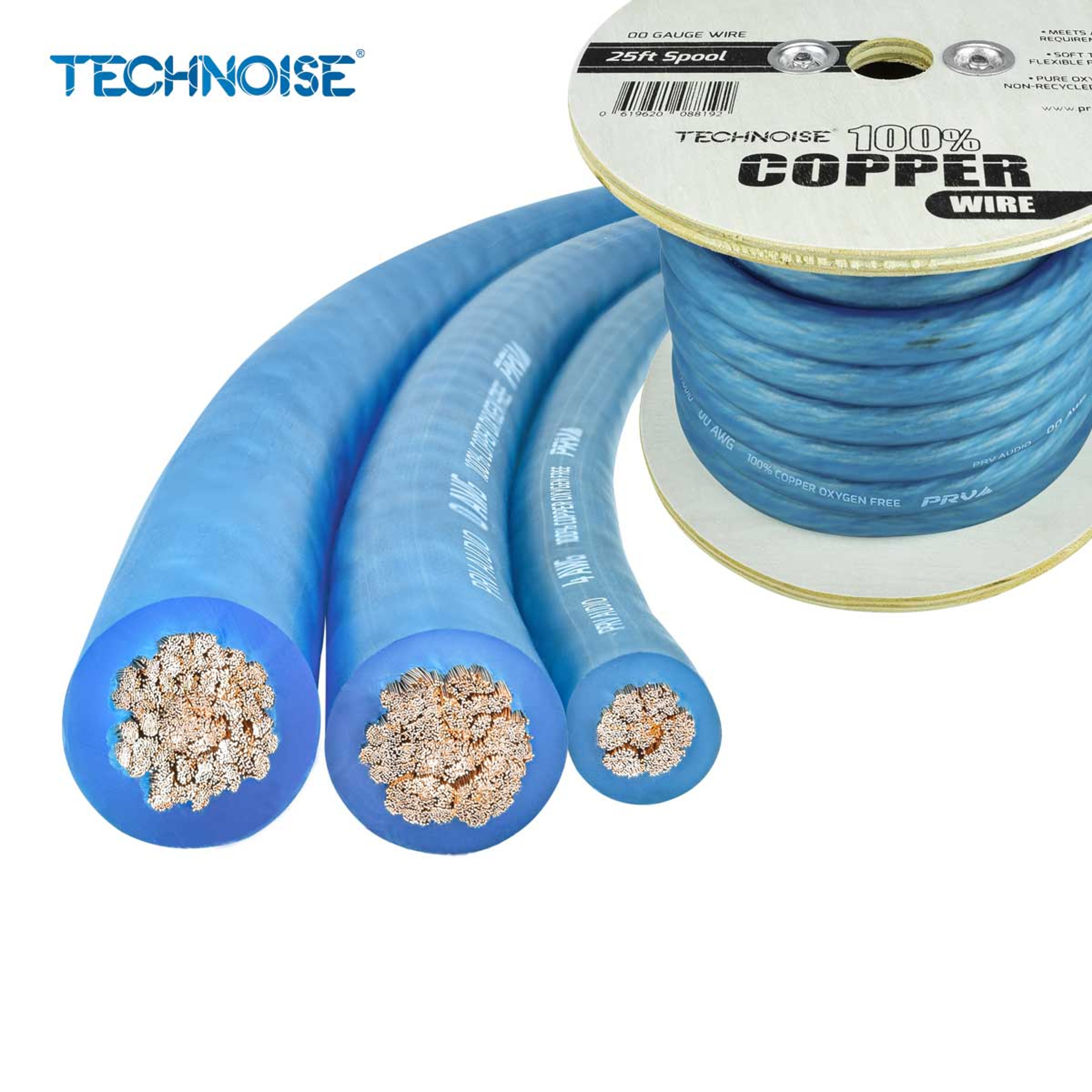 PRV PW0AWG - ELECTRIC BLUE 0 GAUGE OFC WIRE, CAR AUDIO POWER / GROUND COPPER CABLE (50 FT SPOOL)