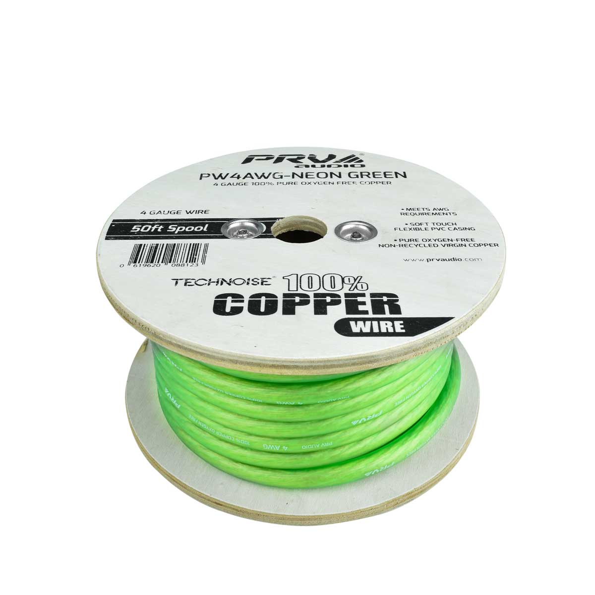 PRO AUDIO OFC POWER WIRE SPOOL 4G 50 FT NEON GREEN