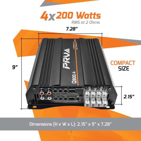 PRV Audio Q800.4 2OHM 4 Channel 800W Full-Range Amplifier, Black - 2 Ohms