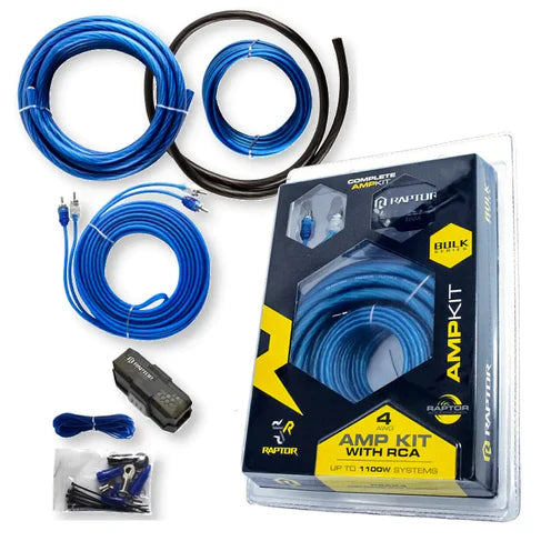 Raptor R2AK4 4 Gauge Complete Amp Kit w/ RCA for Up to 1100W Systems